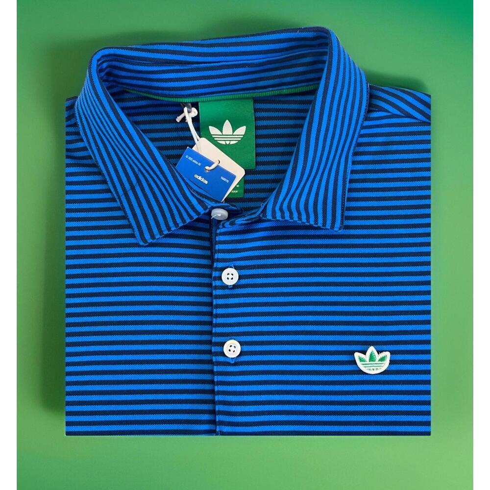$110 Men's ADIDAS GOLF Originals MR Stripe Blue Polo 2 Shirt JY9097 Large